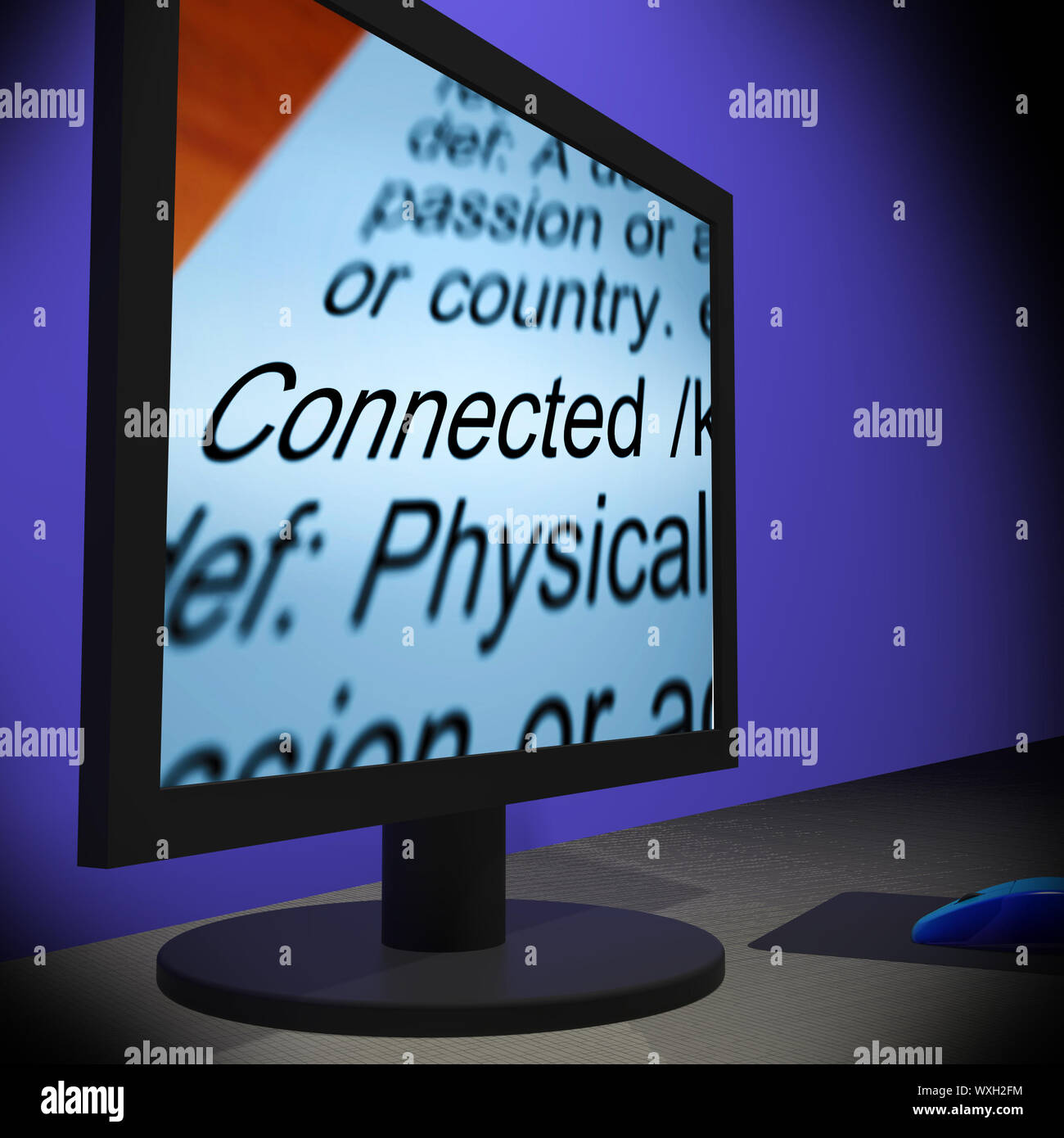 Connected On Monitor Showing Communities And Networking Stock Photo