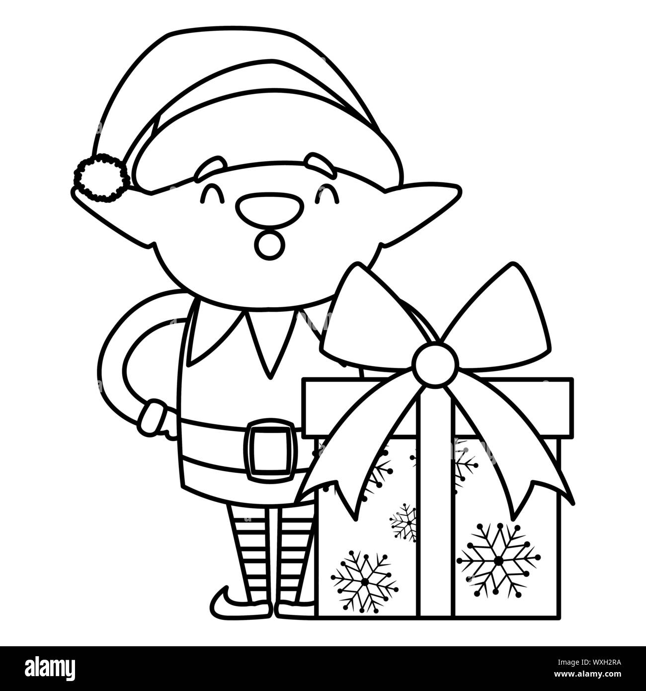 Christmas elf and gift box over white background, vector illustration ...
