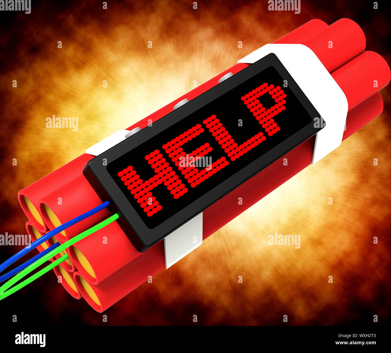 Help Word And Explosion Shows Danger And Assistance Stock Photo - Alamy