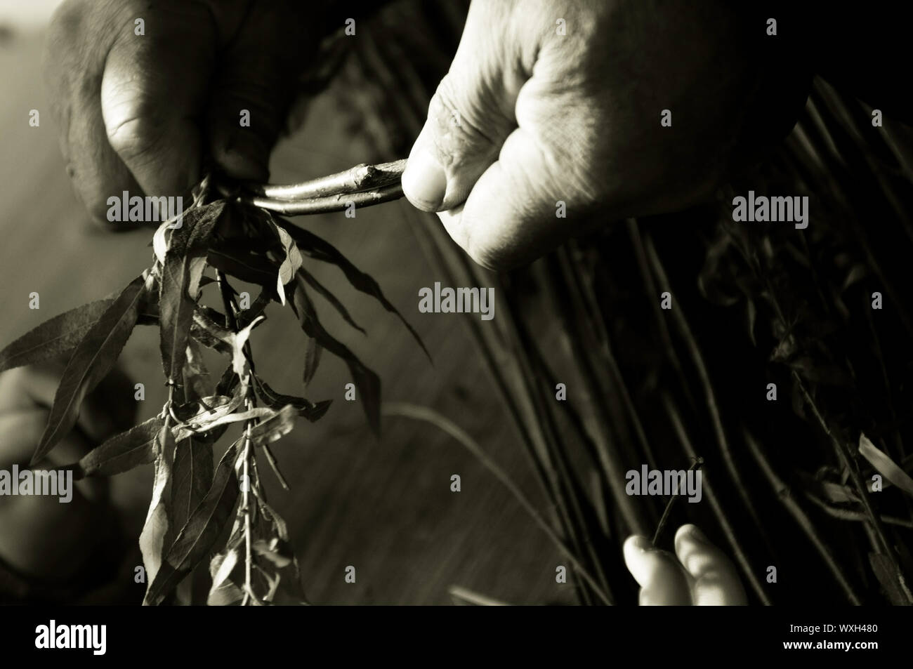 Man teaching child making a wicker basket Stock Photo - Alamy