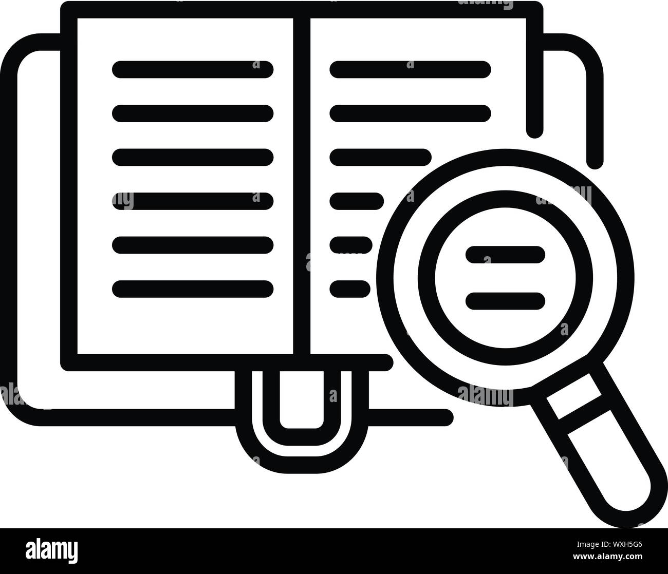 Book text search icon. Outline book text search vector icon for web ...