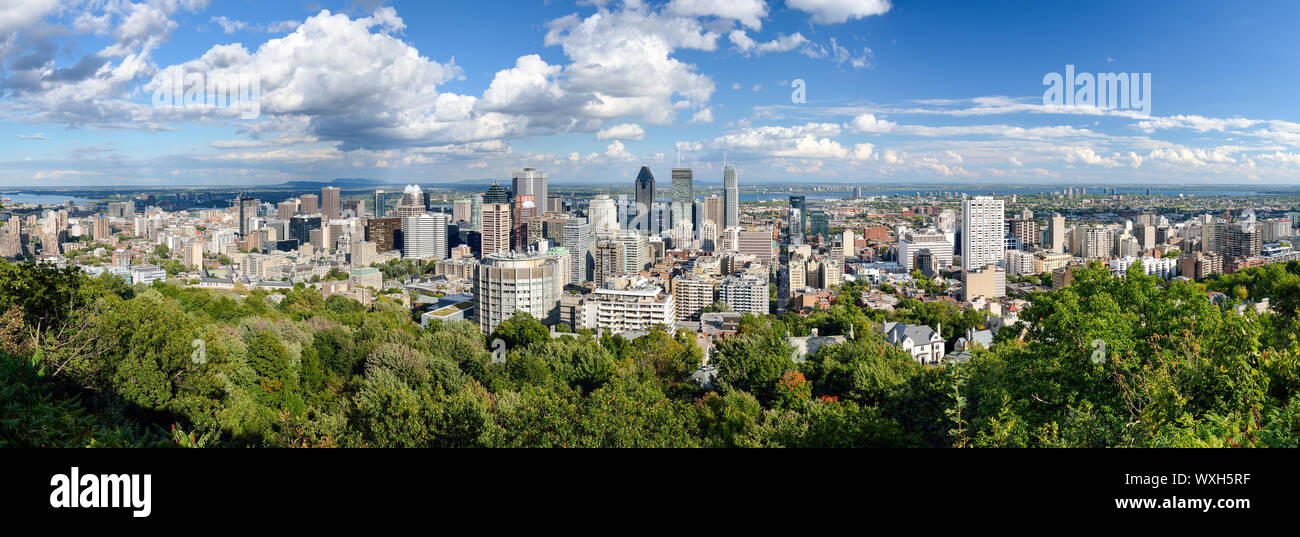Panoramic view of Montreal skyline from the Mount Royal overlook. Stock Photo