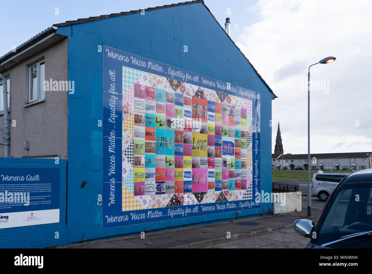 The Women's Quilt created by the Lower Shankhill Women's group on the unionist side of west Belfast. From a series of travel photos in Belfast. Photo Stock Photo