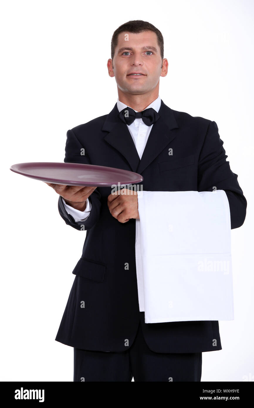 Waiter holding tray Stock Photo Alamy