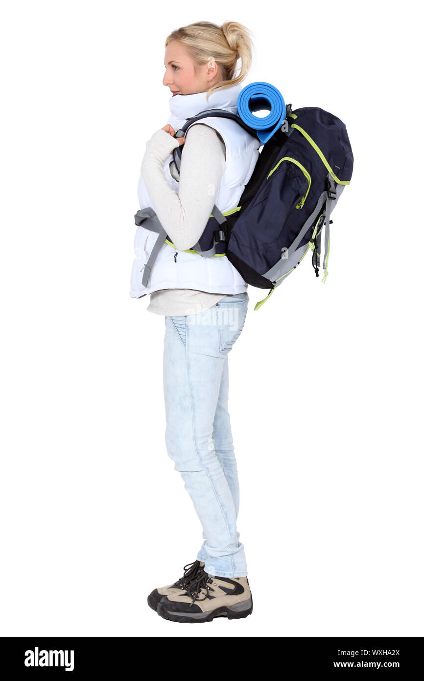 Female backpacker in profile hi-res stock photography and images - Alamy