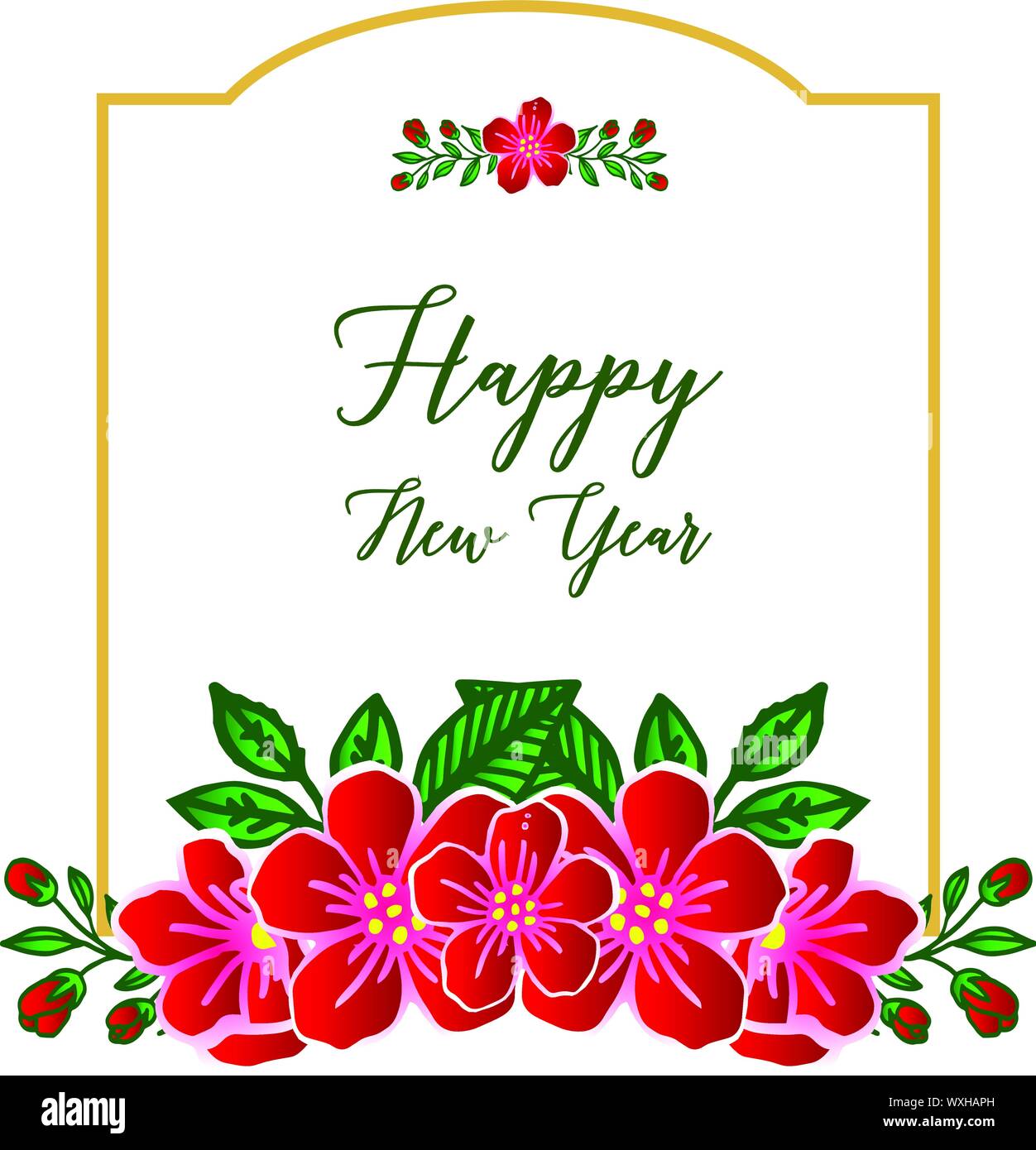Text of happy new year background with texture of red wreath frame ...
