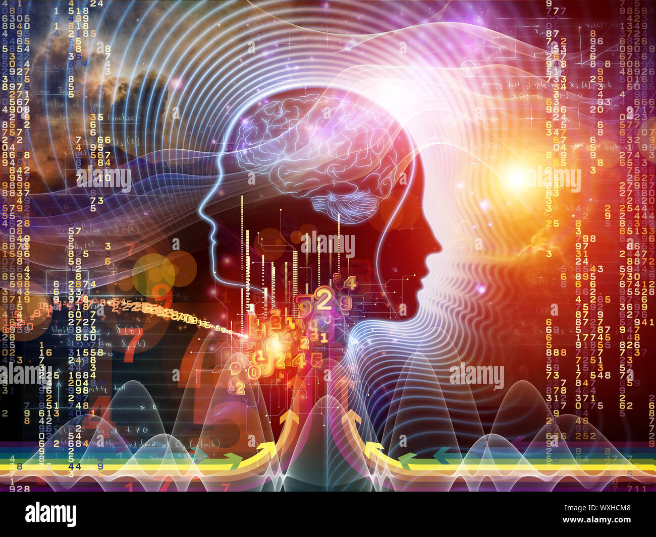 Arrangement of human feature lines and symbolic elements on the subject ...