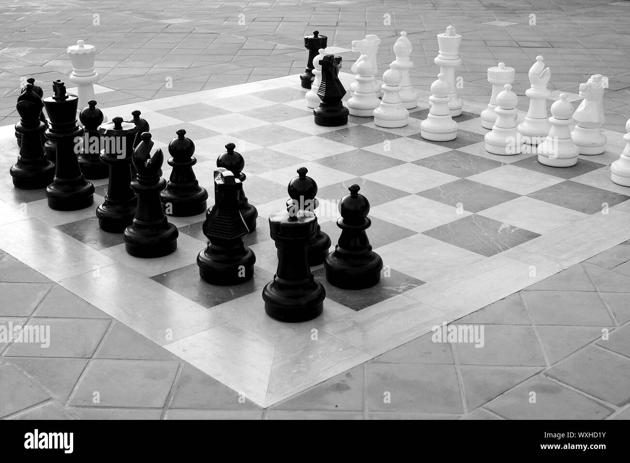 Layout Of A Chess Board In Black And White With Whites First Move