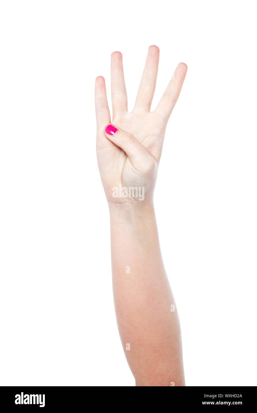 Girl showing four fingers hand hi-res stock photography and images - Alamy