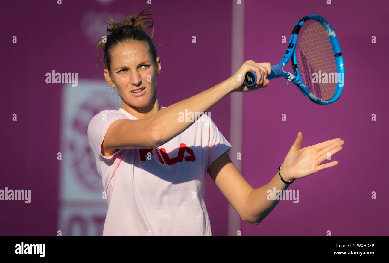 Karolina Pliskova of the Czech Republic practices at the 2019 Qatar