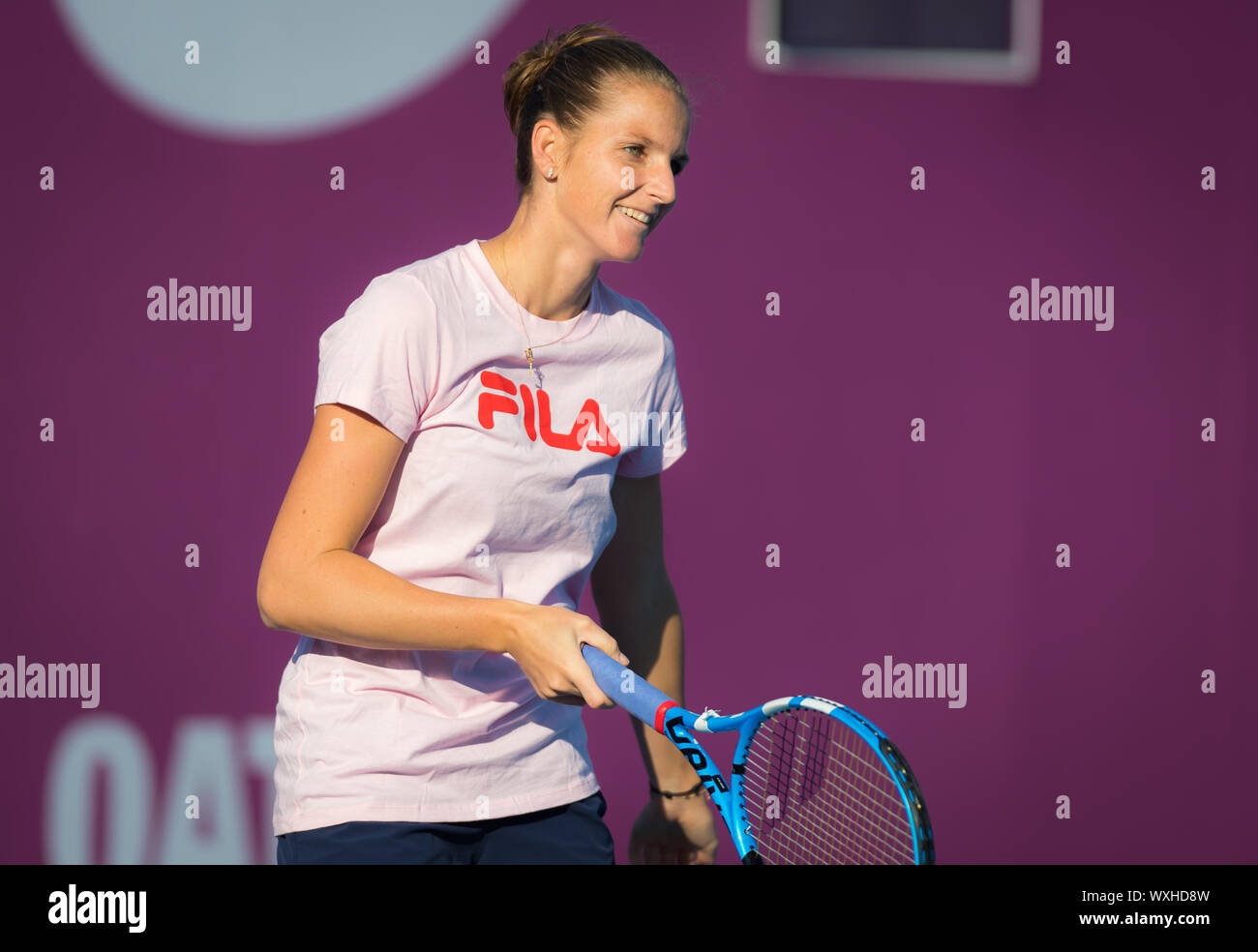 Karolina Pliskova of the Czech Republic practices at the 2019 Qatar