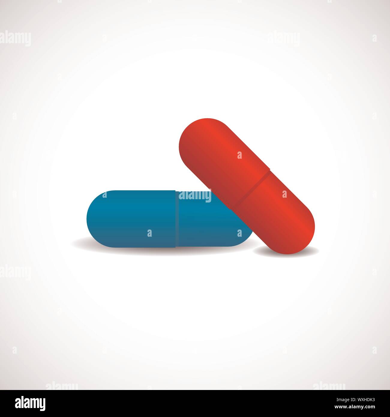 red pill blue pill. Blue and red pills on white background. Stock Vector