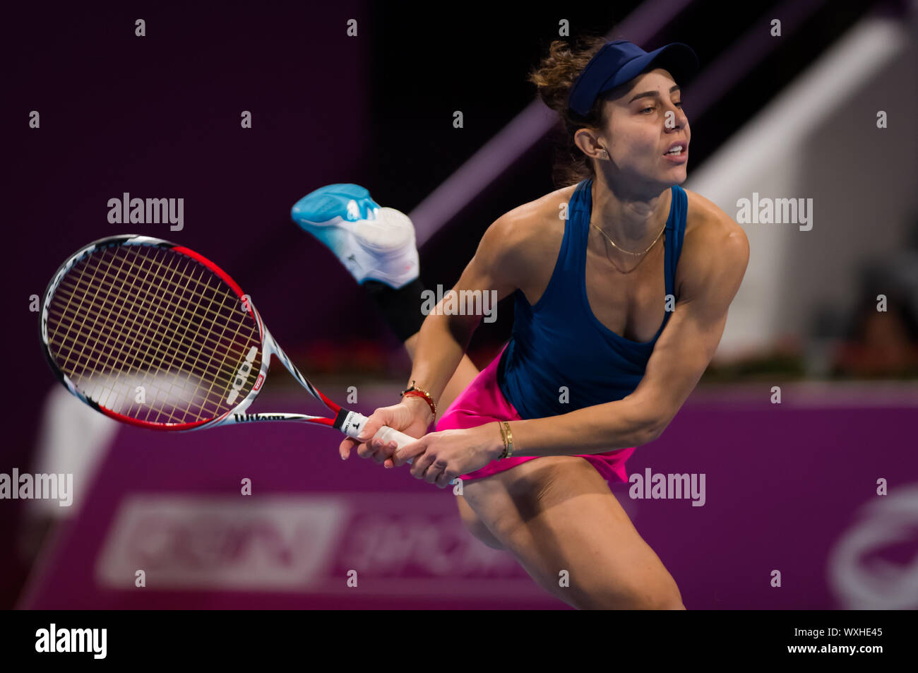 Mihaela Buzarnescu Of Romania In Action During The First Round At The 2019 Qatar Total Open Wta Premier Tennis Tournament Stock Photo Alamy