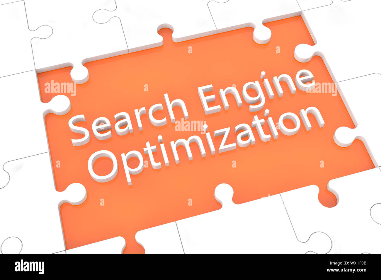 puzzle with words on orange background concept: Search Engine Optimization Stock Photo