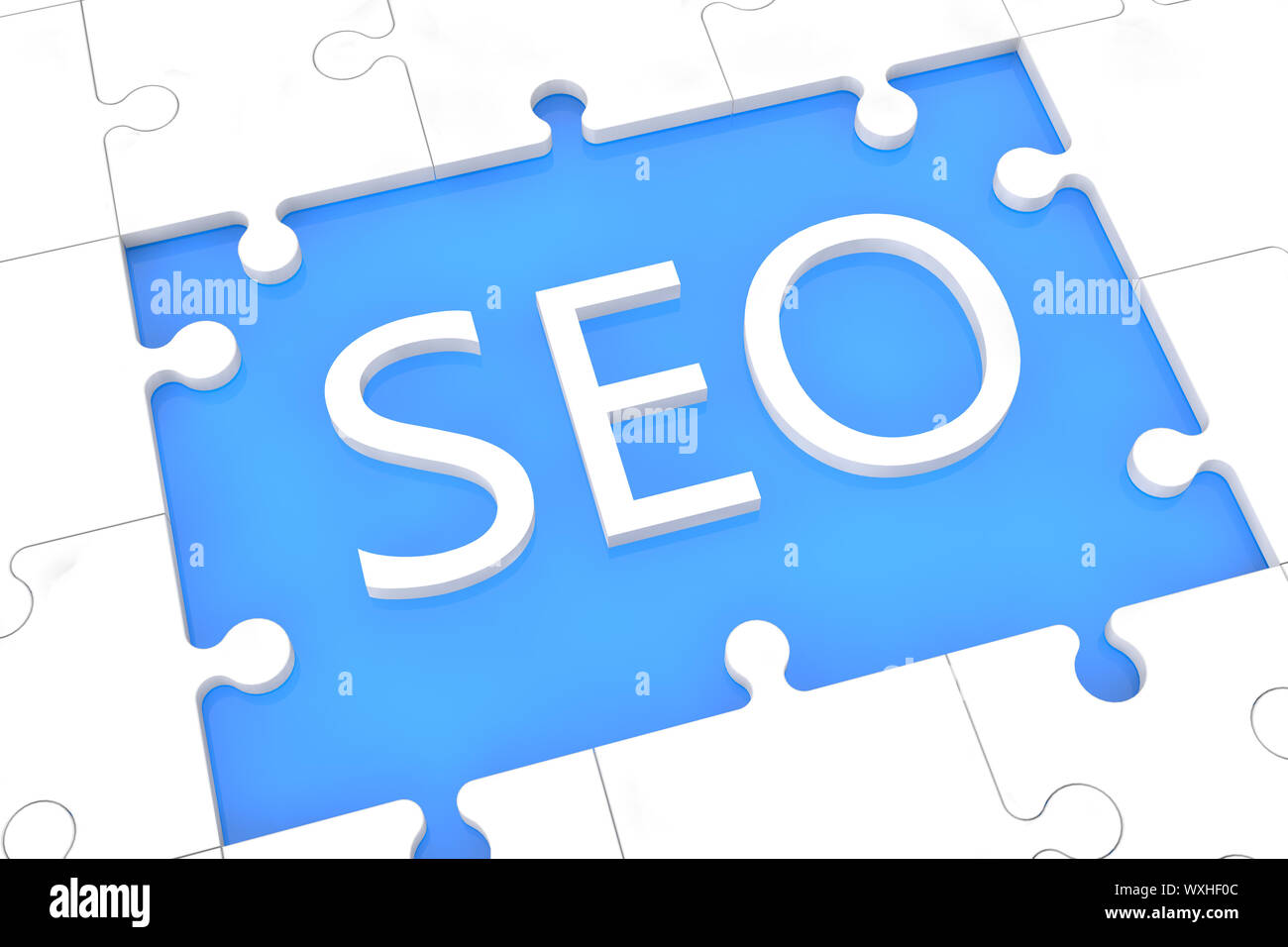 puzzle with words on blue background concept: SEO Stock Photo