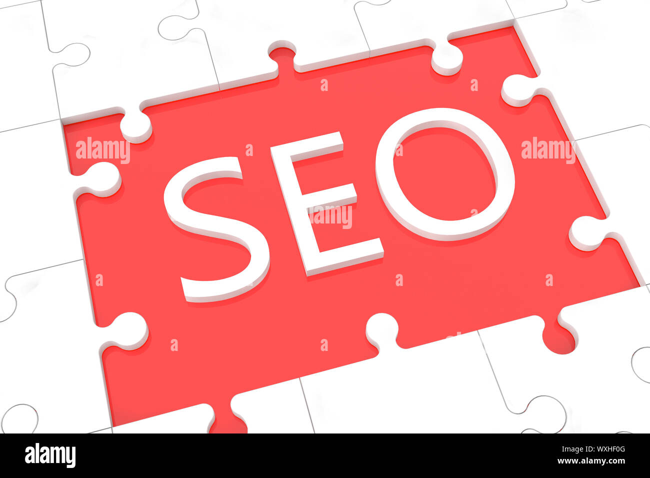 puzzle with words on red background concept: SEO Stock Photo