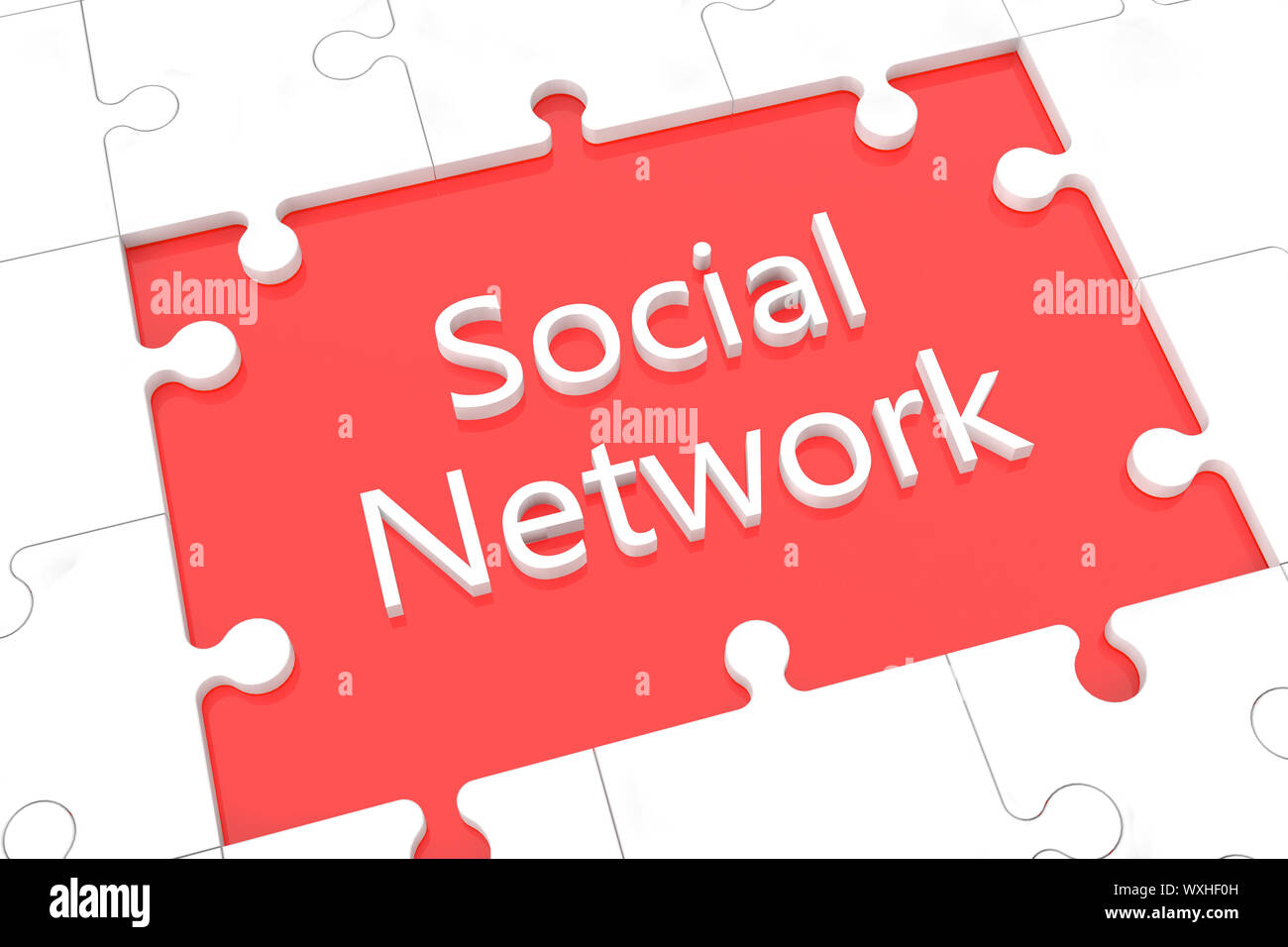puzzle with words on red background concept: Social Network Stock Photo