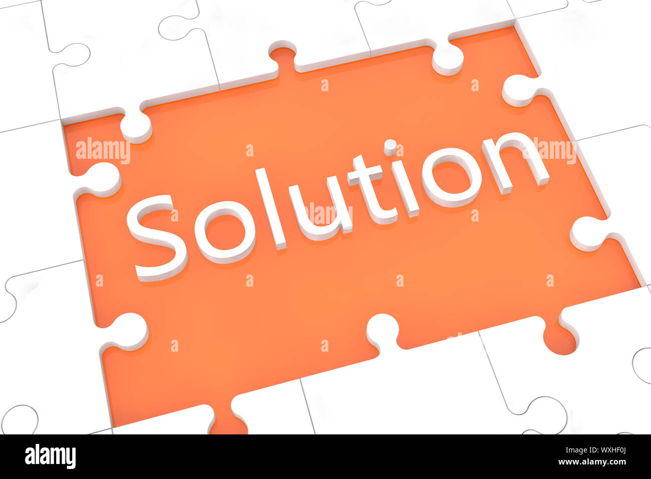 puzzle with words on orange background concept: Solution Stock Photo