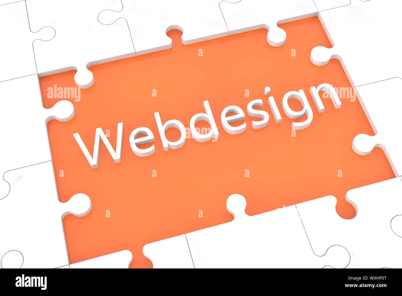puzzle with words on orange background concept: Webdesign Stock Photo