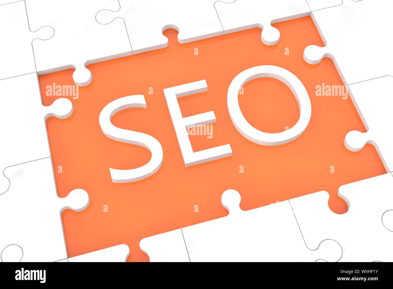 puzzle with words on orange background concept: SEO Stock Photo