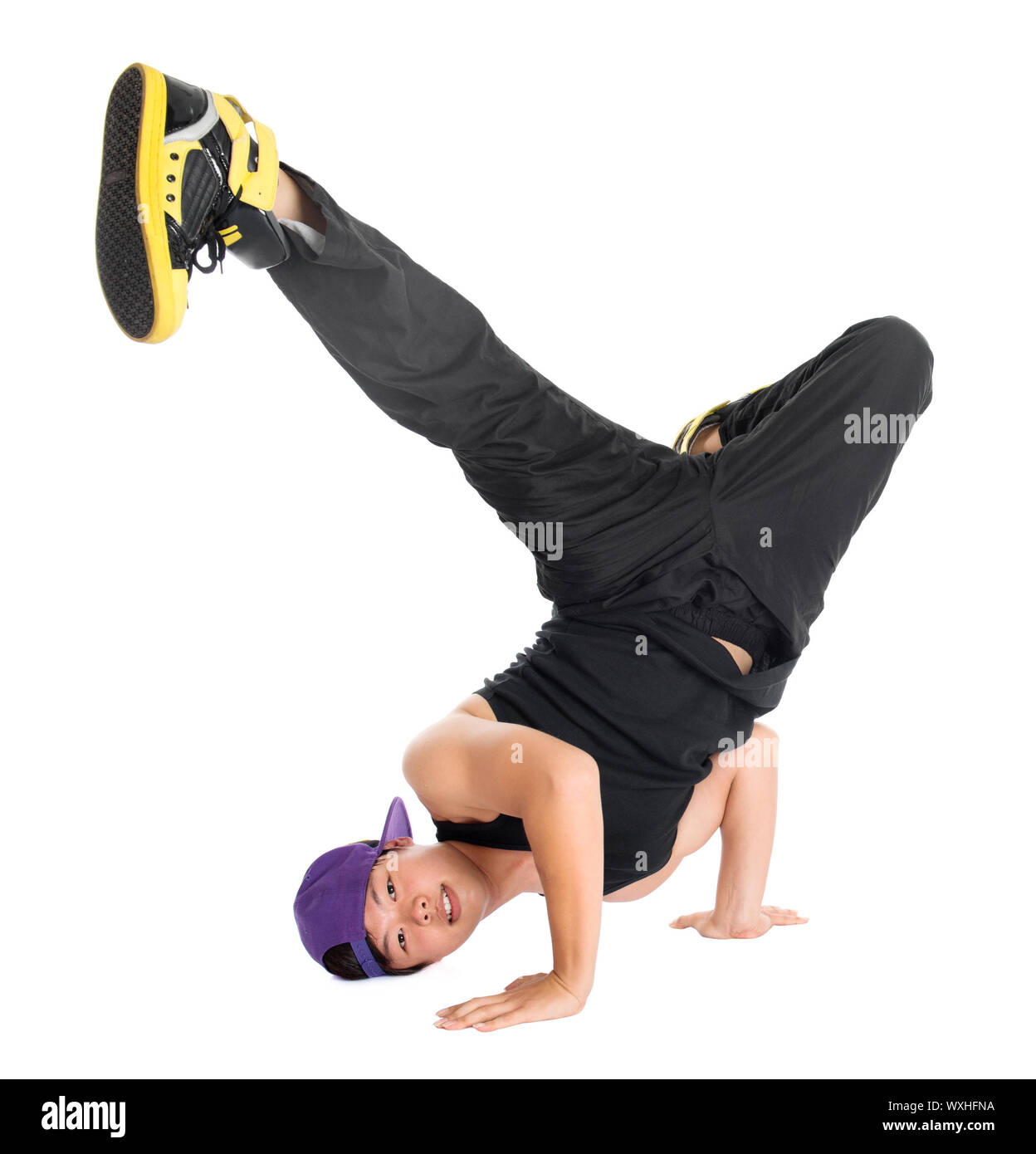 Full body cool looking Asian teen dance hip hop isolated on white