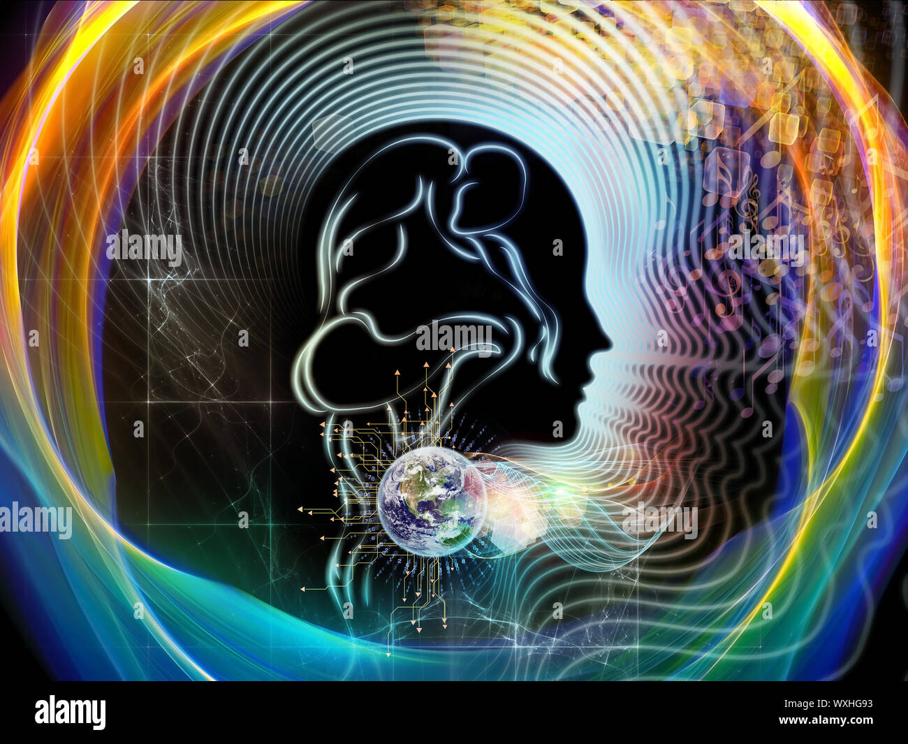 Design made of human feature lines and symbolic elements to serve as ...