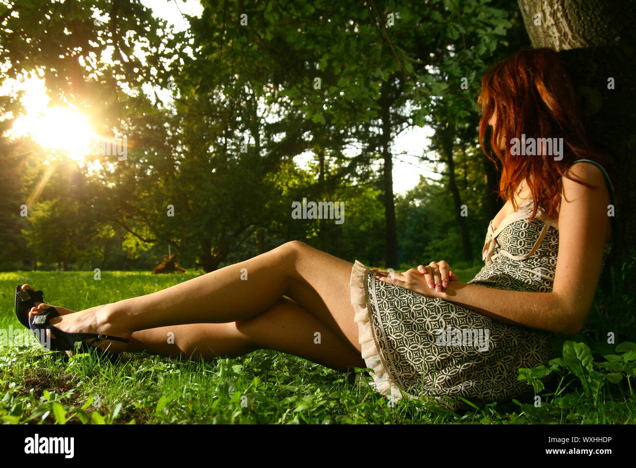 beautiful woman in summer park Stock Photo - Alamy