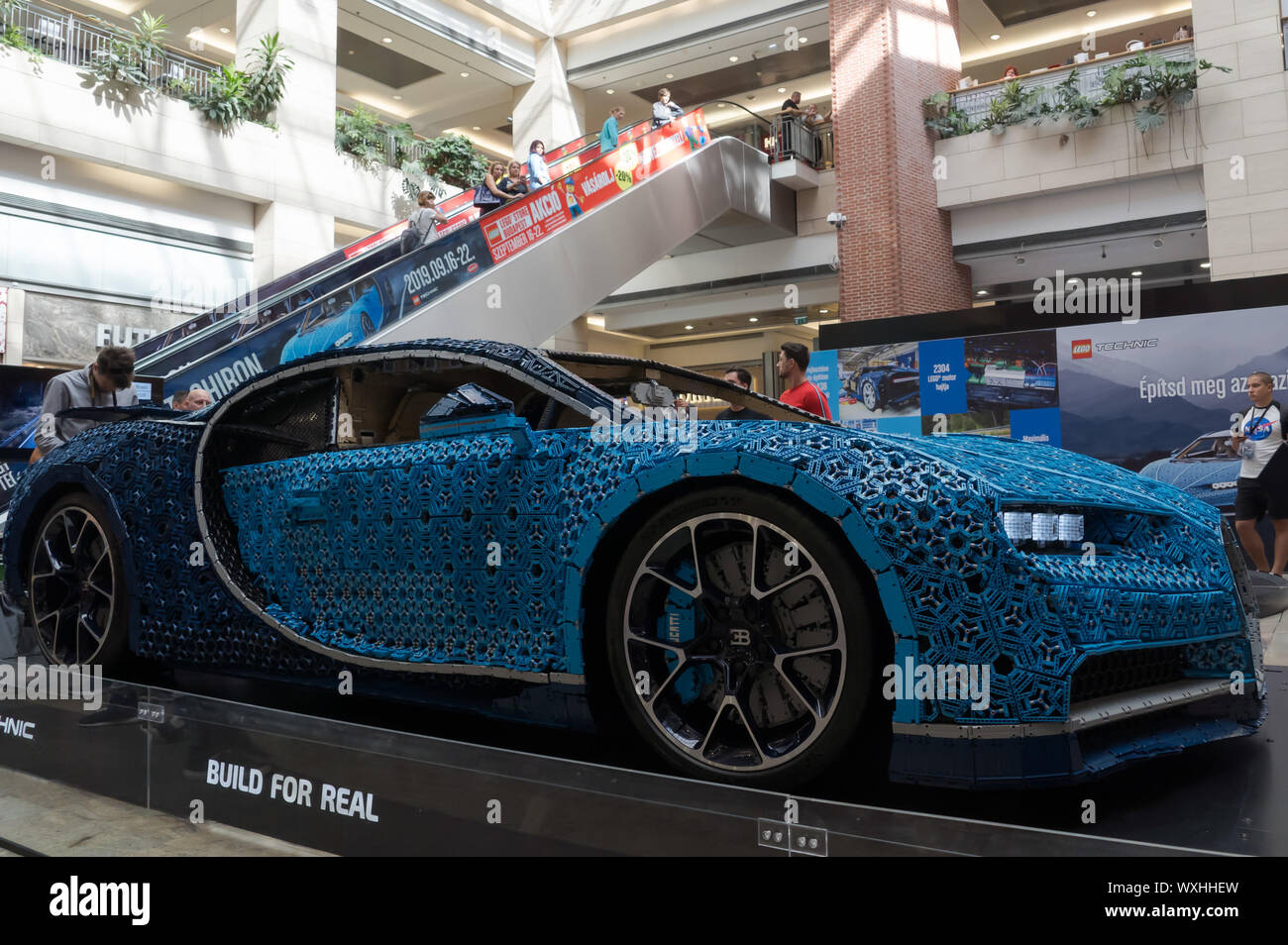 Budapest, Hungary. 16th Sep, 2019. A life-size Bugatti Chiron replica made  of Lego Technic bricks is on display in a shopping centre in downtown  Budapest, Hungary, Sept. 16, 2019. Credit: Attila Volgyi/Xinhua