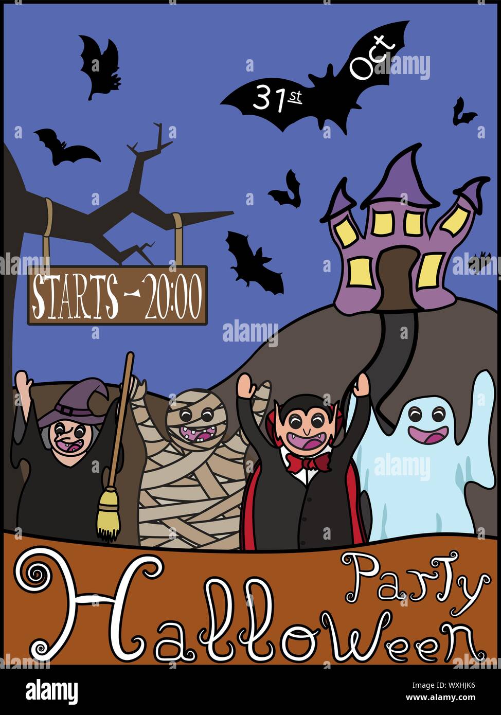 Halloween night background with vampire mummy Vector Image