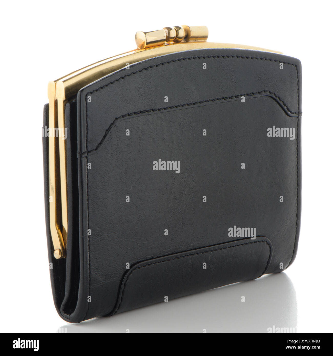 Black leather purse isolated on white background Stock Photo - Alamy