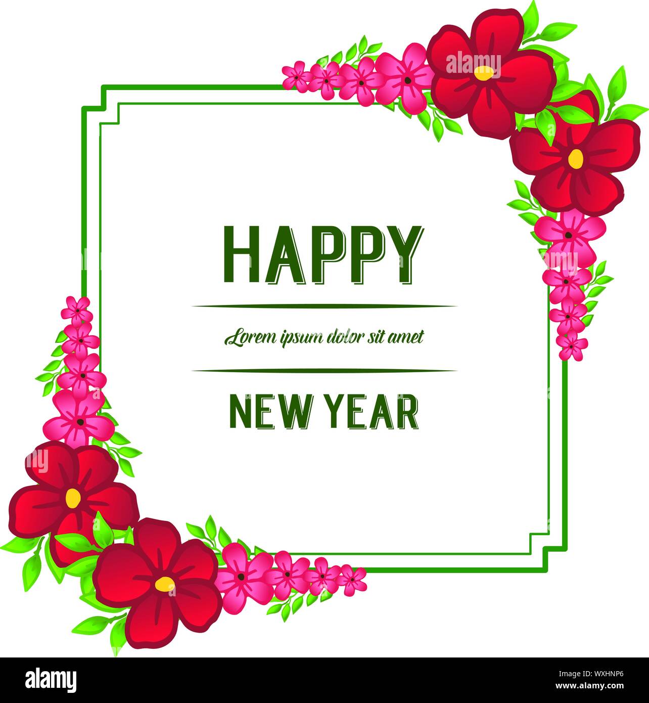 Vintage red floral frame for text happy new year. Vector Stock Vector ...