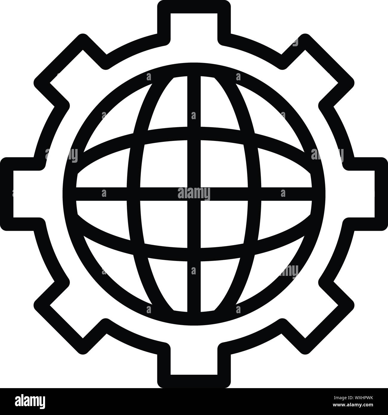 Globe in gear icon. Outline globe in gear vector icon for web design ...