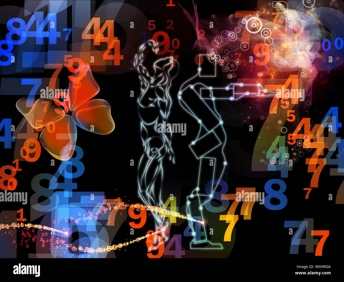 Design composed of human feature lines and symbolic elements as a ...