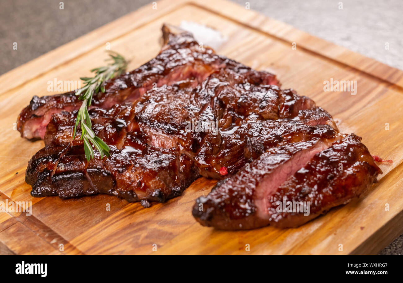 Food, delicious, horse meat and craft concept serving of grilled