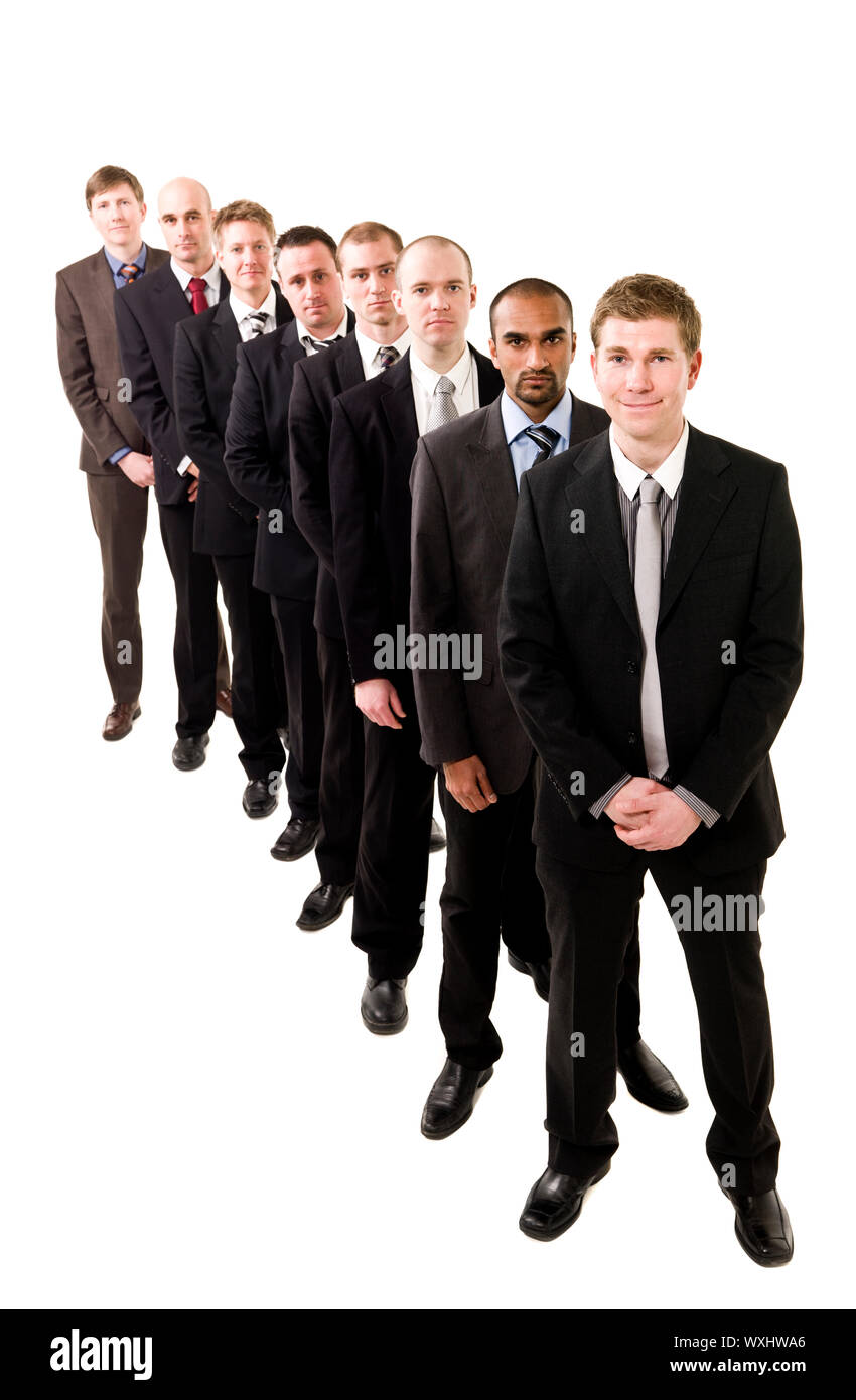 Businessmen on a line isolated on white background Stock Photo - Alamy