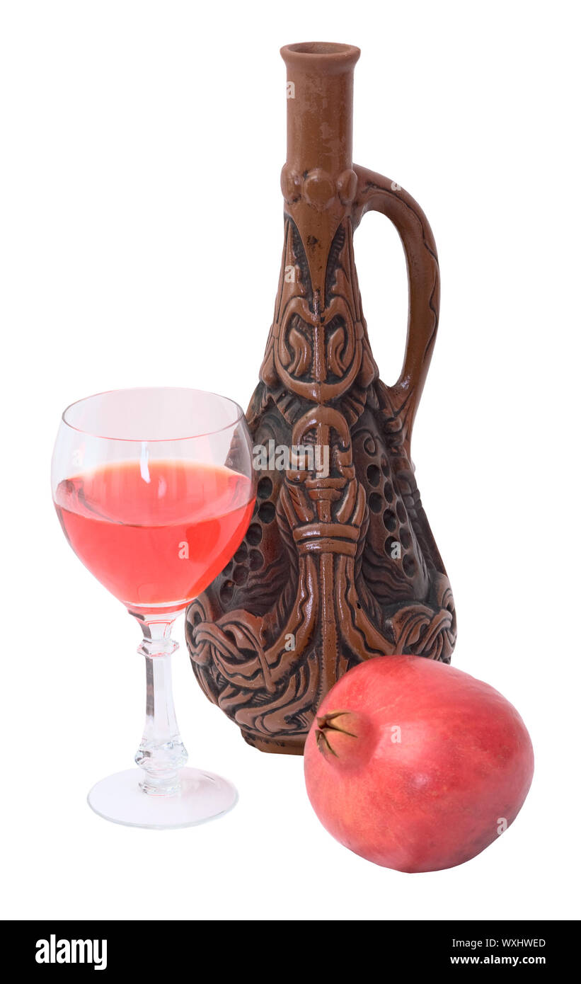 Still-life with a glass of wine and a bottle on a white background Stock Photo