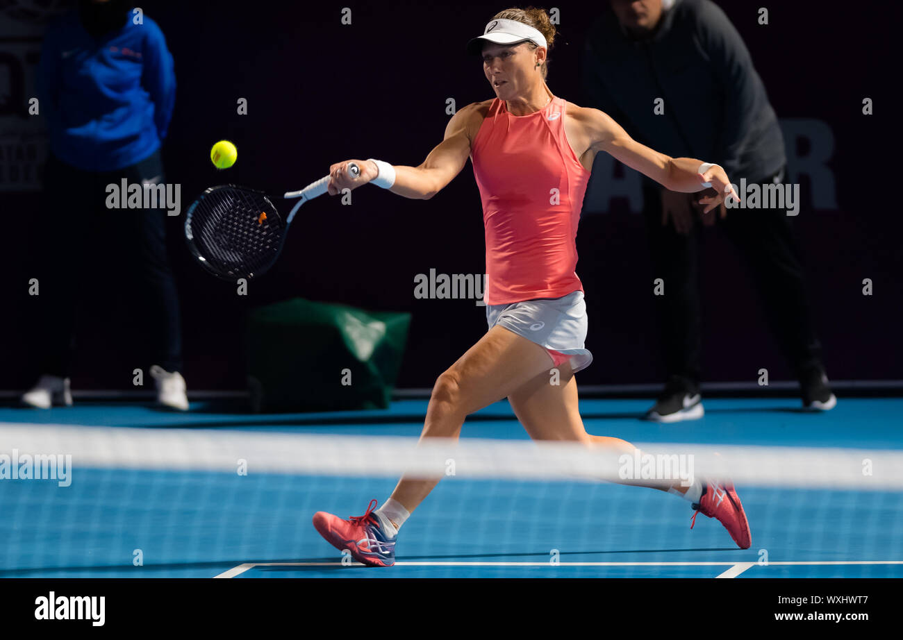 Samantha Stosur of Australia in action during qualifications at the