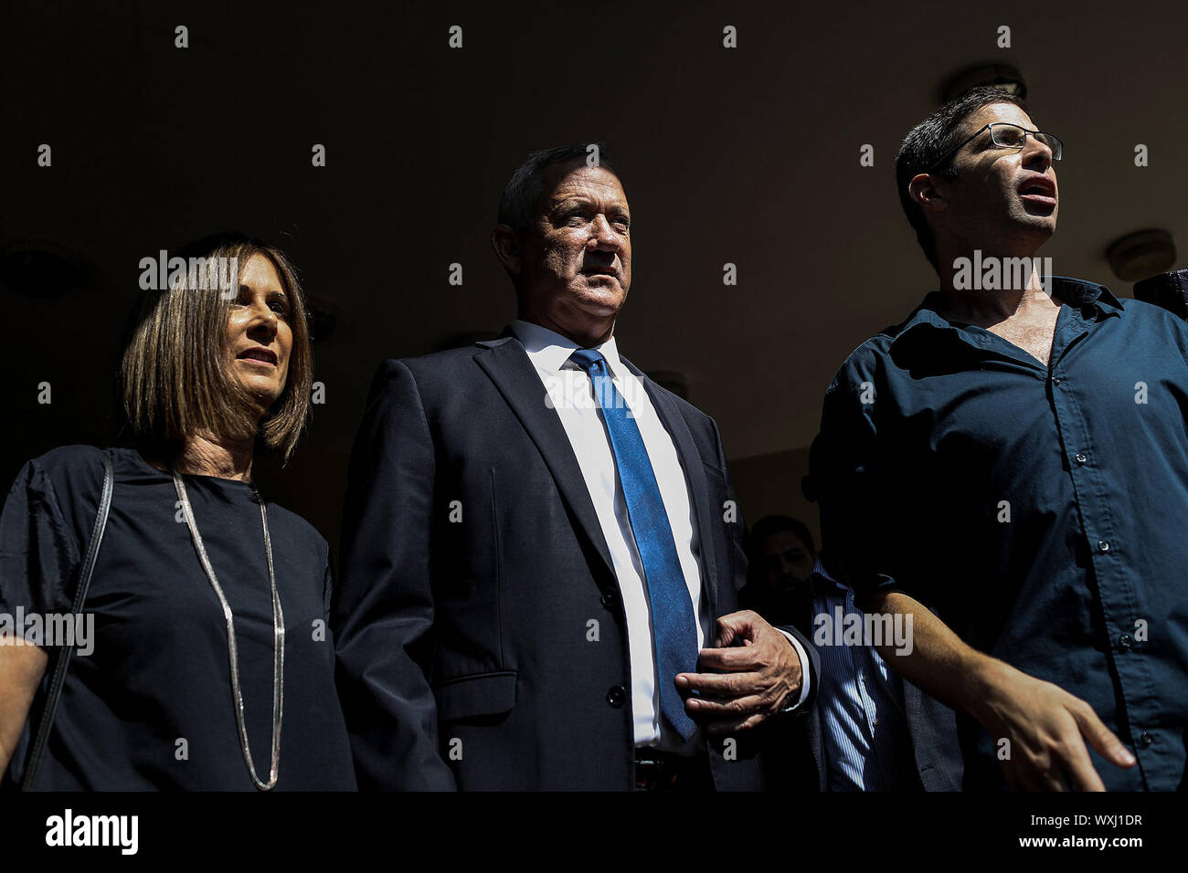 Rosh Haayin Israel 17th Sep 19 Leader Of The Israeli Blue And White Party And Former Idf Chief Of Staff Benny Gantz C And His Wife Revital Gantz L Leave A Polling