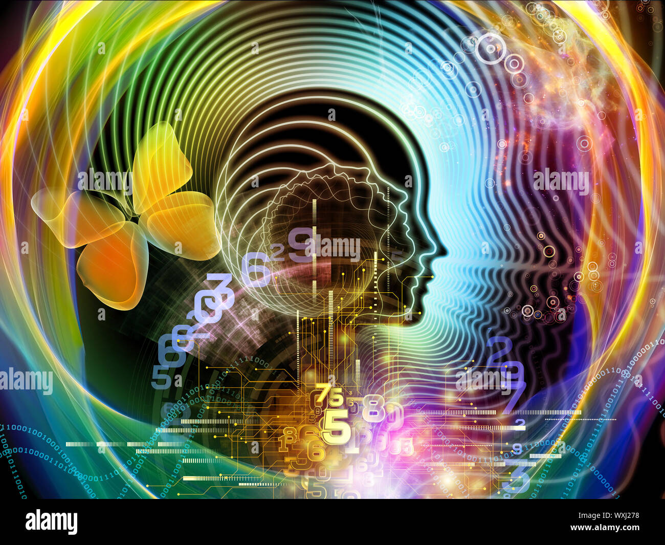 Composition of human feature lines and symbolic elements suitable as a ...