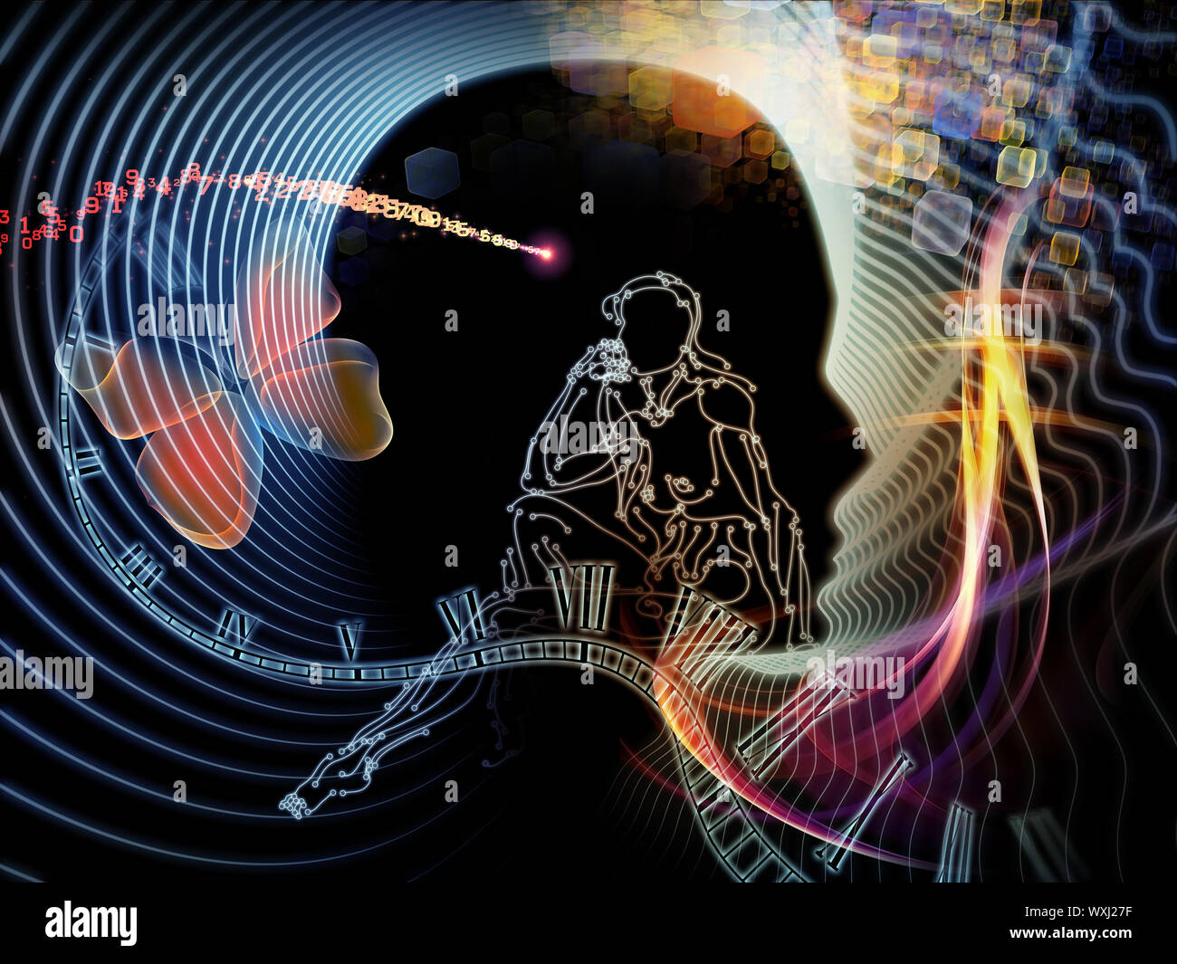 Composition of human feature lines and symbolic elements to serve as a ...