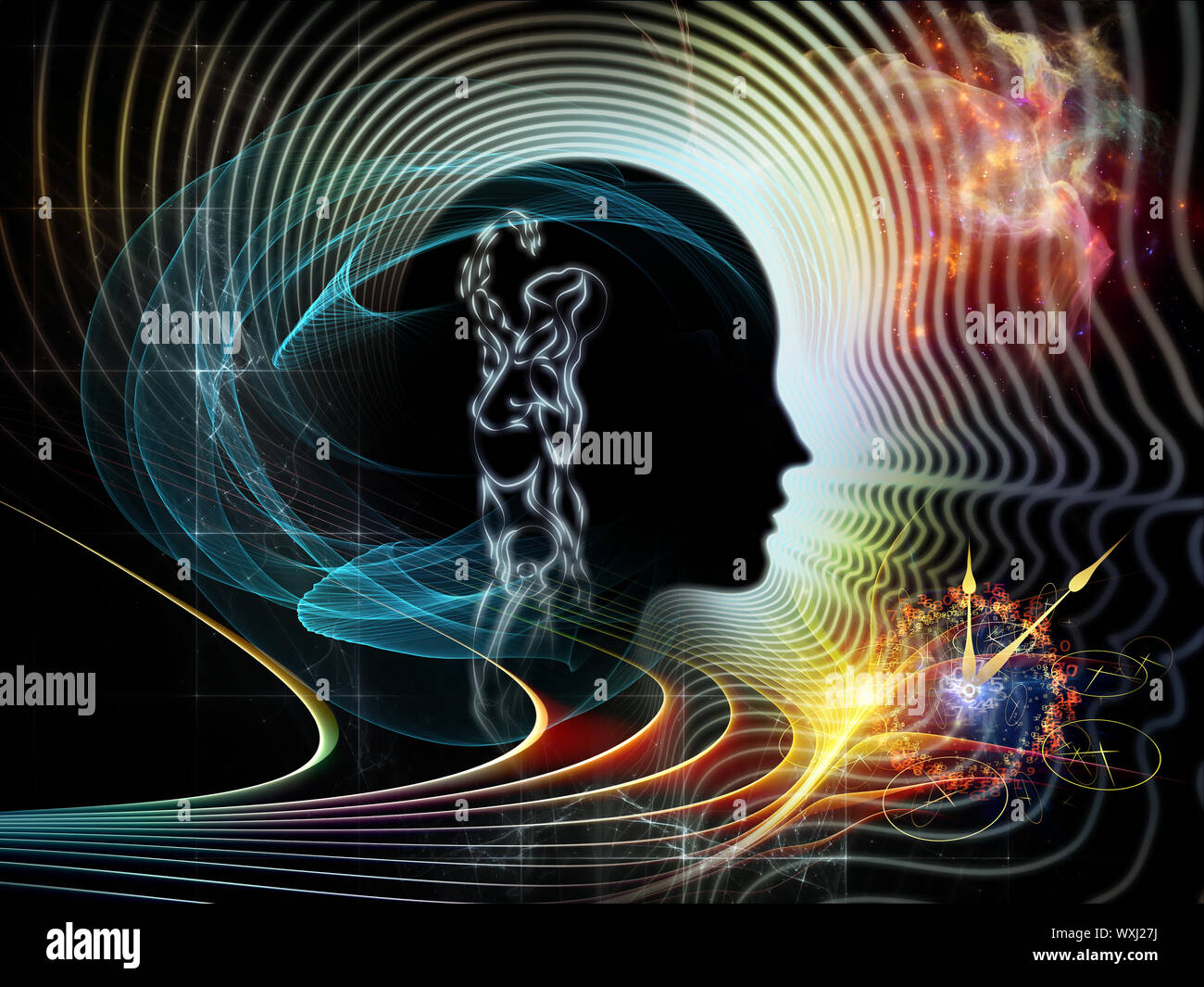 Composition of human feature lines and symbolic elements to serve as a ...