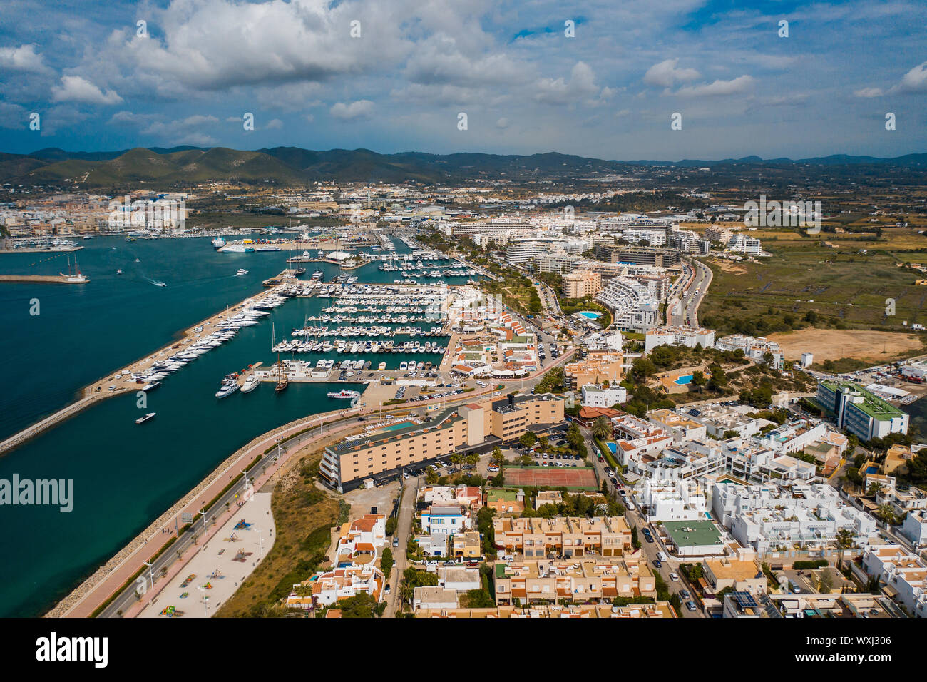 Aerial view of city port Stock Photo Alamy