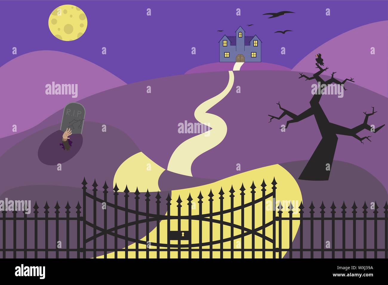 Vector illustration of halloween background with haunted house ...
