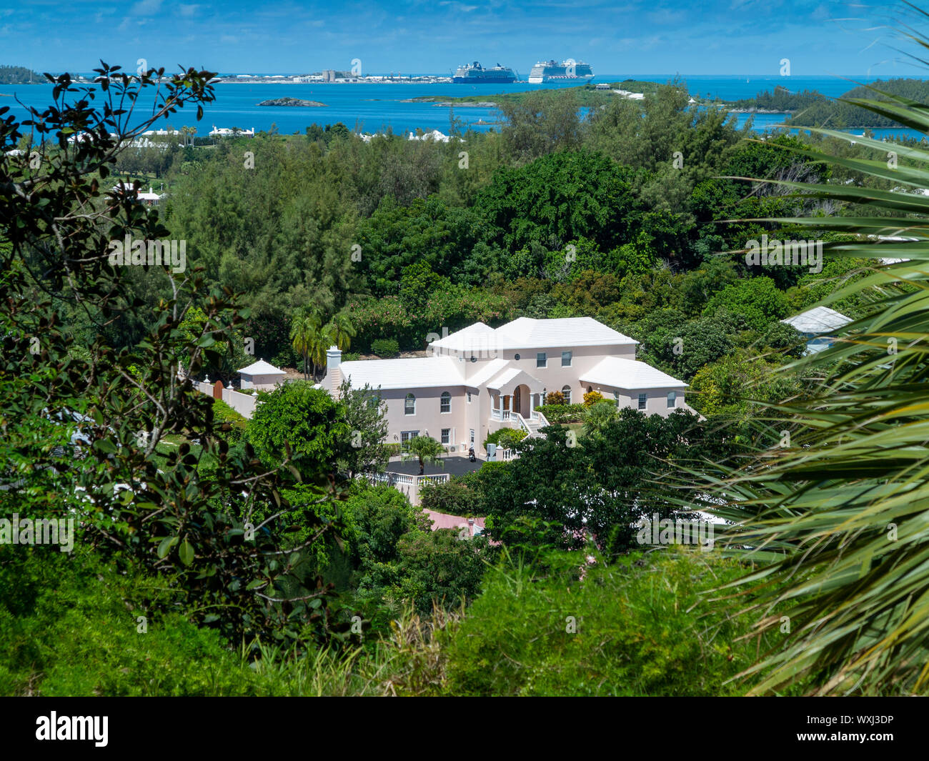 A typical upmarket house in Bermuda with Dockyard and cruise ships on
