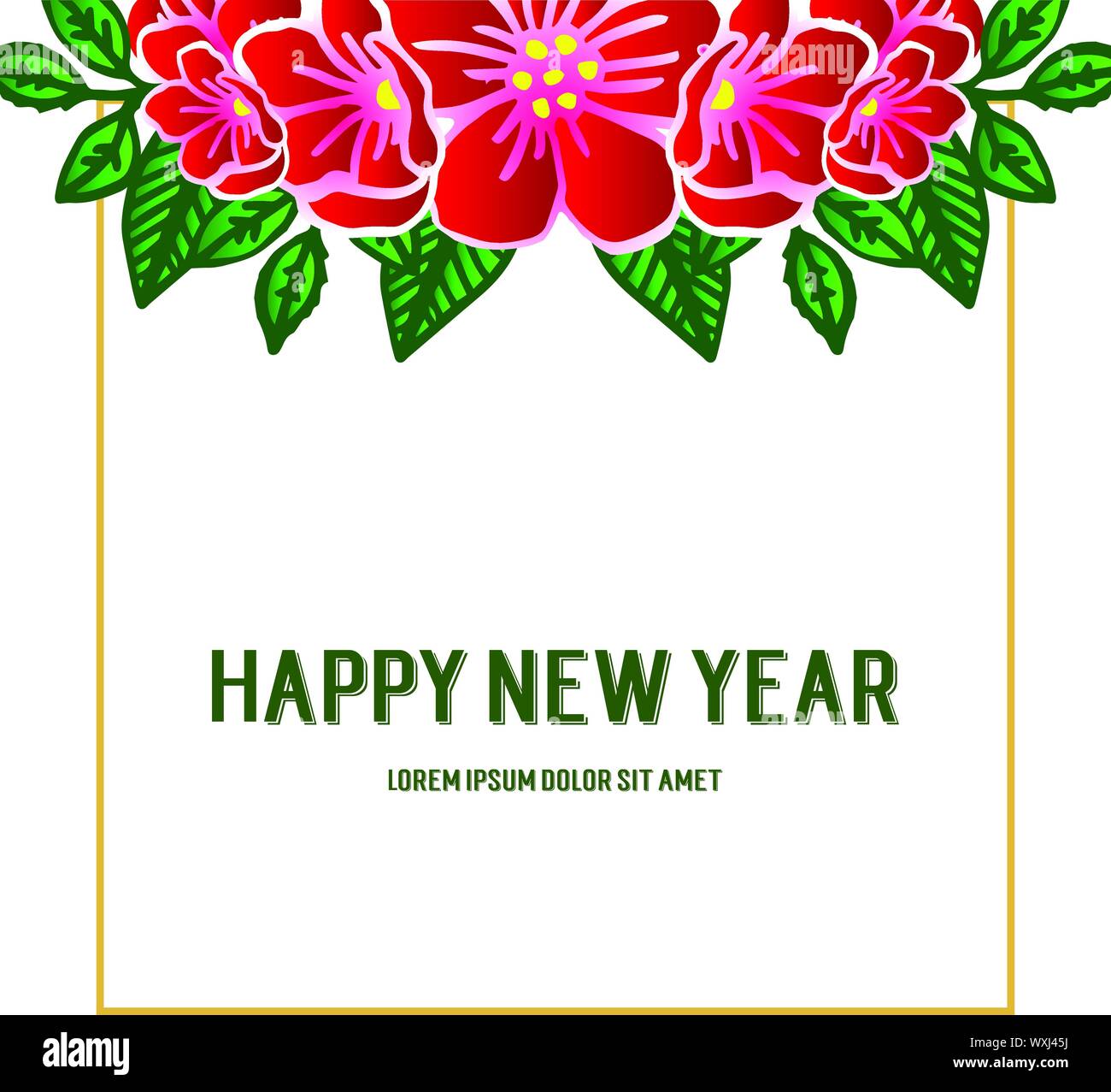 Design of card happy new year, with artwork of red floral frame. Vector ...