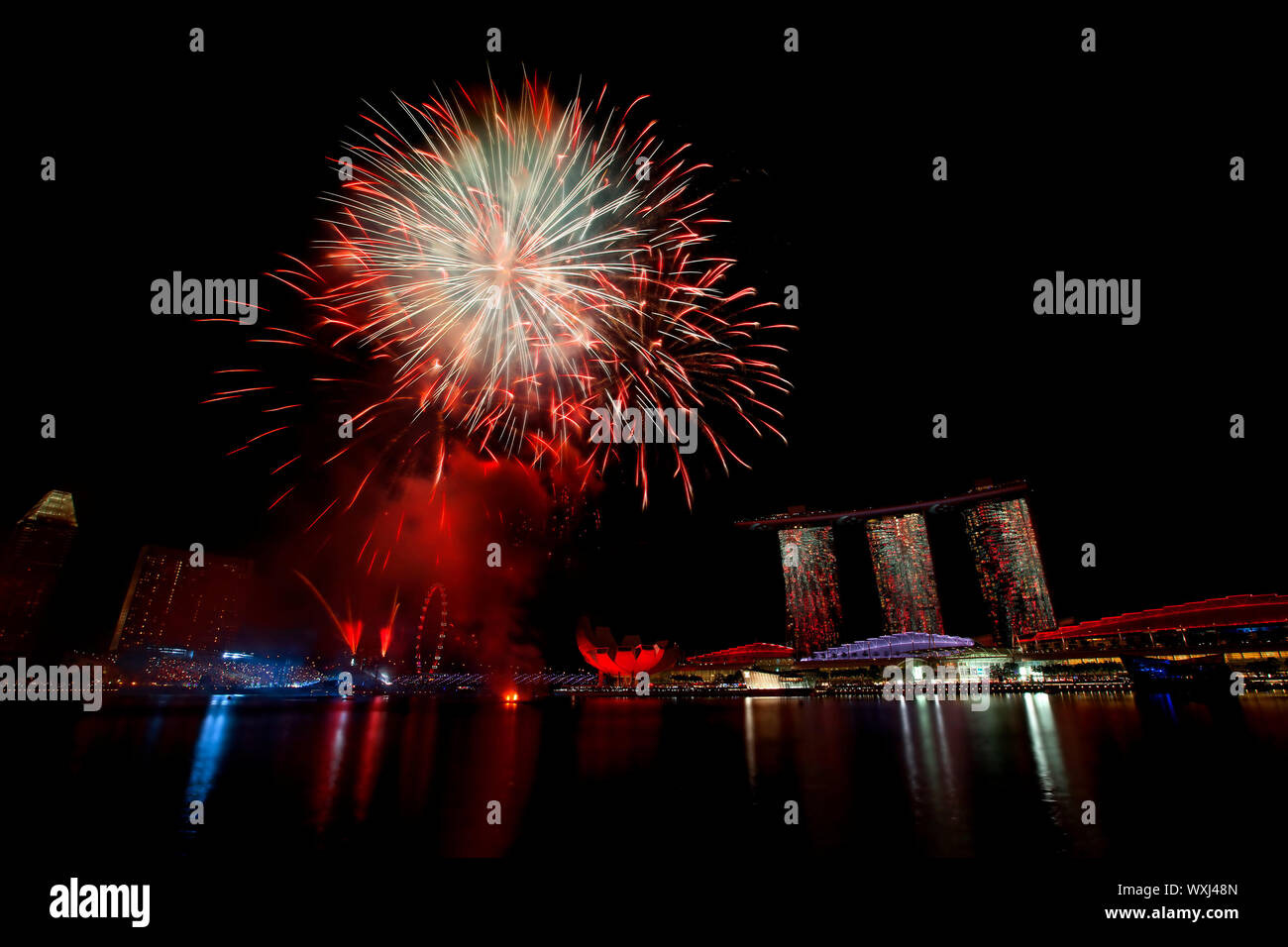 Fireworks over Marina bay in Singapore Stock Photo Alamy