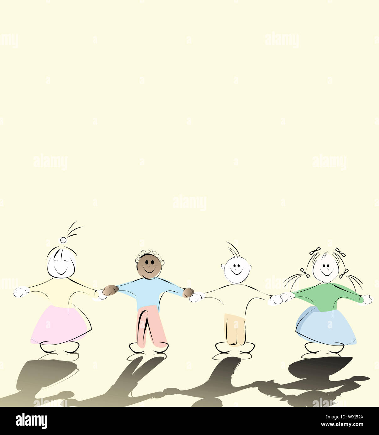 Four happy kids holding hands Stock Photo - Alamy
