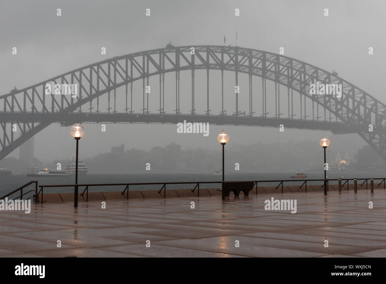Sydney harbour bridge in the rain, Sydney, New South Wales, Australia Stock Photo