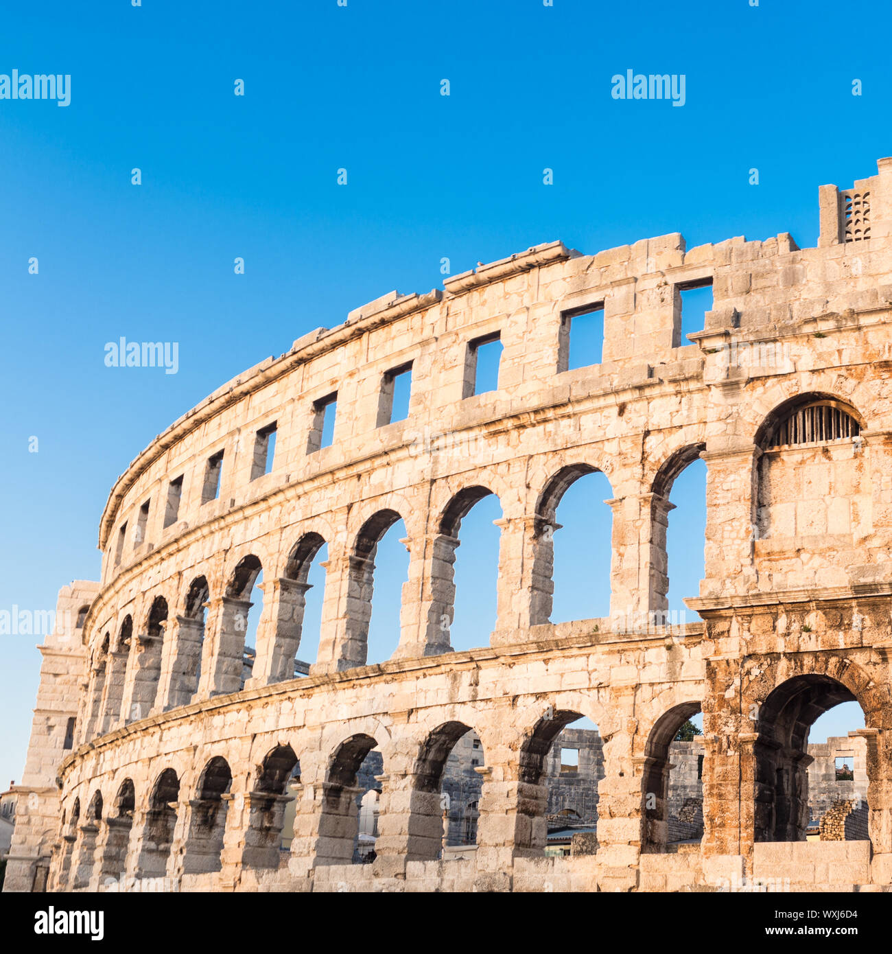 The Roman Amphitheater Of Pula Croatia Shot At Dusk It Was Constructed In 27 68 Ad And Is Among The Six Largest Surviving Roman Arenas In The Worl Stock Photo Alamy