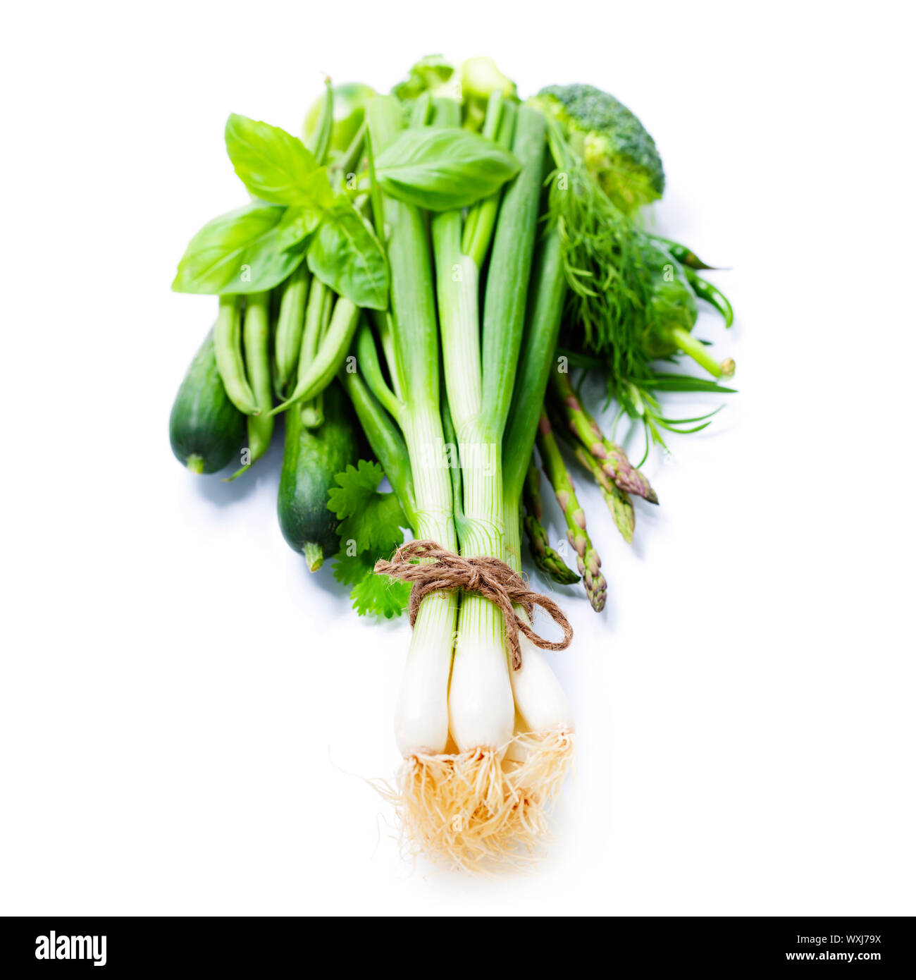 fresh green vegetables on white background Stock Photo - Alamy